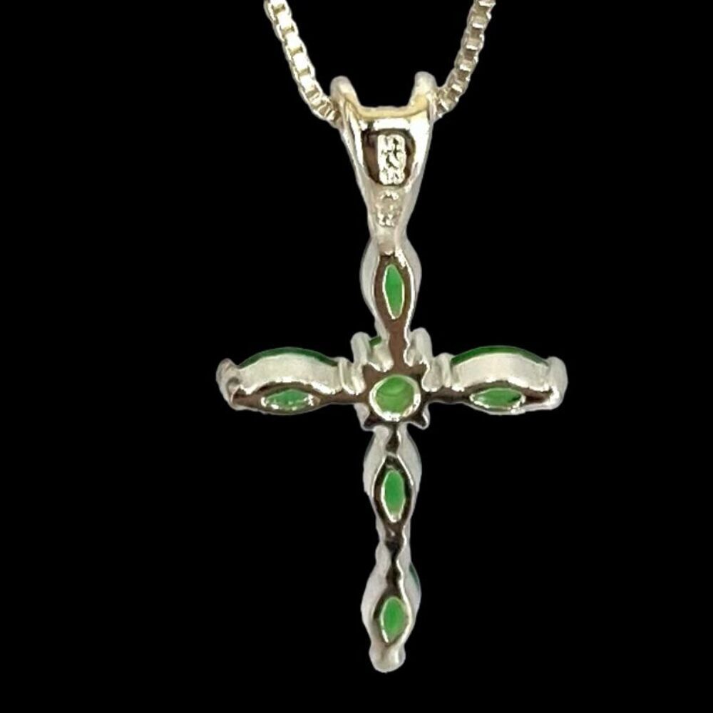 NX# Emerald & Sterling 925 Silver Cross Necklace - Picture 8 of 9